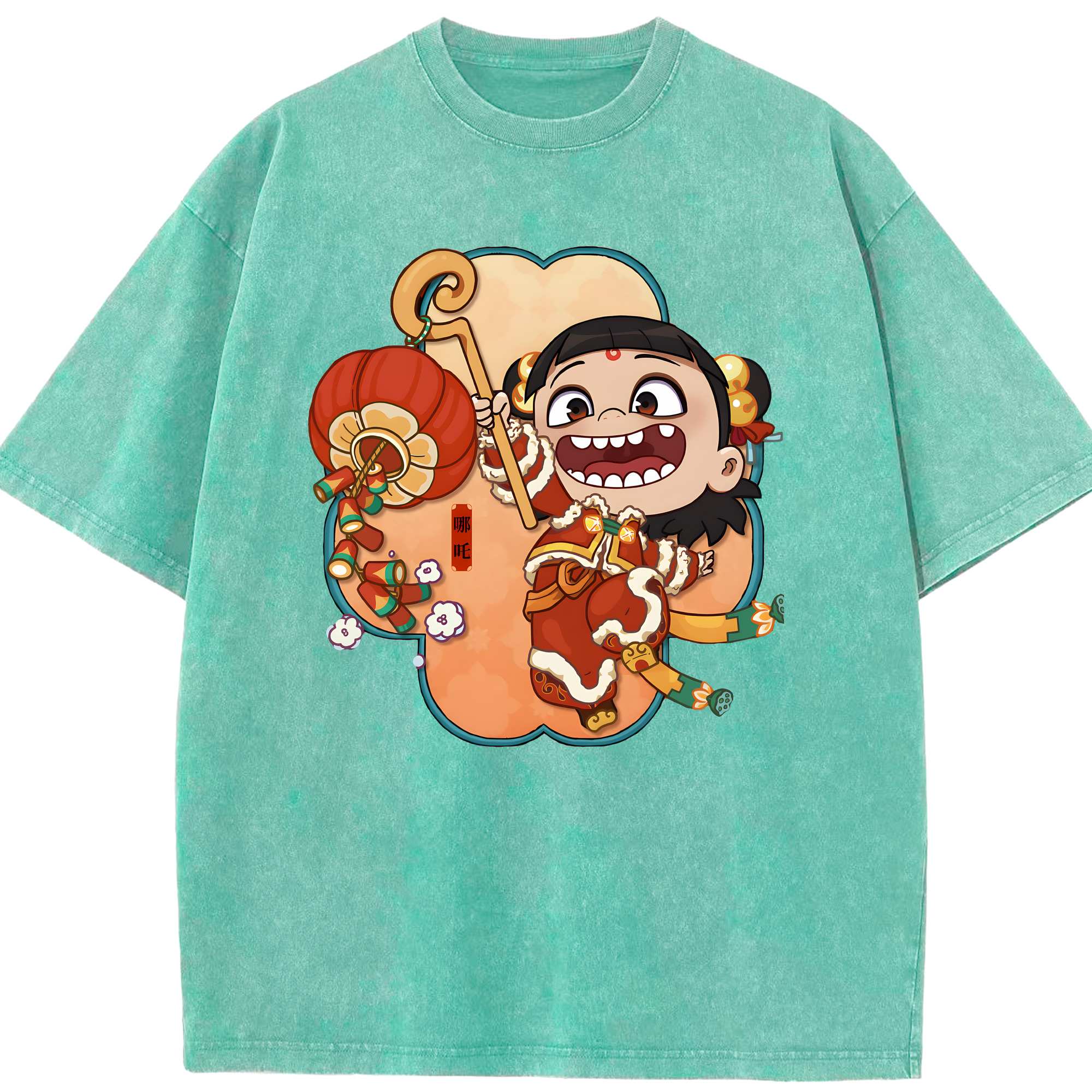 （画像用） Ne Zha 2 ナタ 魔童の大暴れ 綿100% ヴィンテージ風 半袖Tシャツ（フロントプリント）